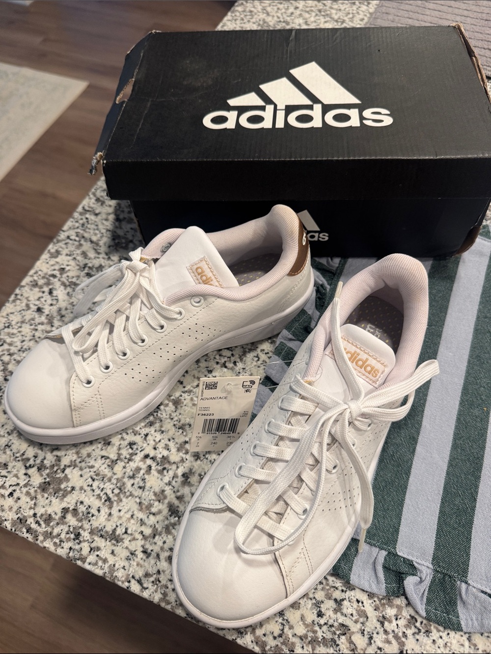 adidas White Sneakers with Light Pink and Metallic Rose Heel